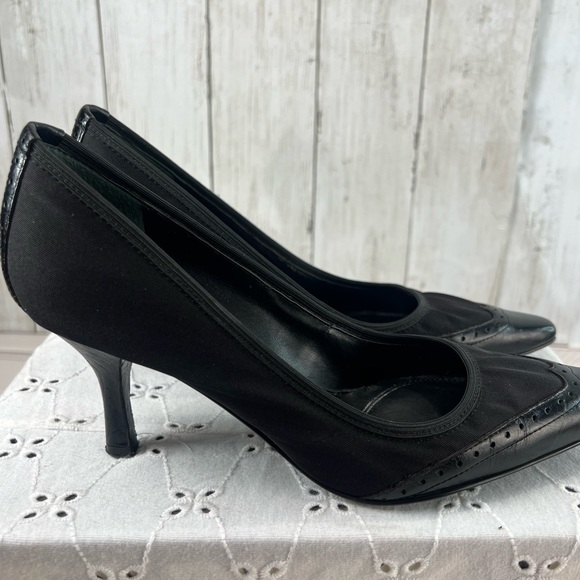 Black kitten Heel Pointy Toe unisa women Two-Tone Fabric Canvas & Leather Sz 6M - Picture 11 of 17